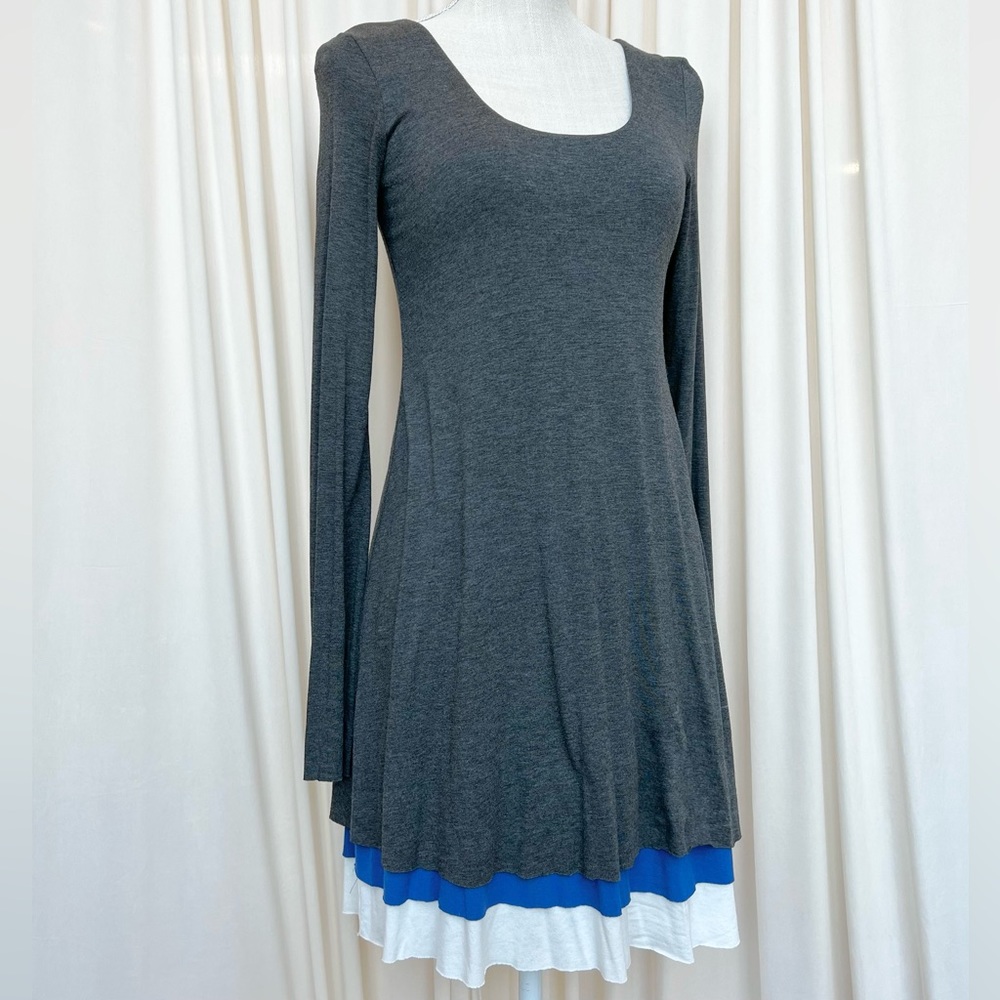 Gray, White, and Blue Multilayer Long Sleeve Tunic Tshirt Dress - Small